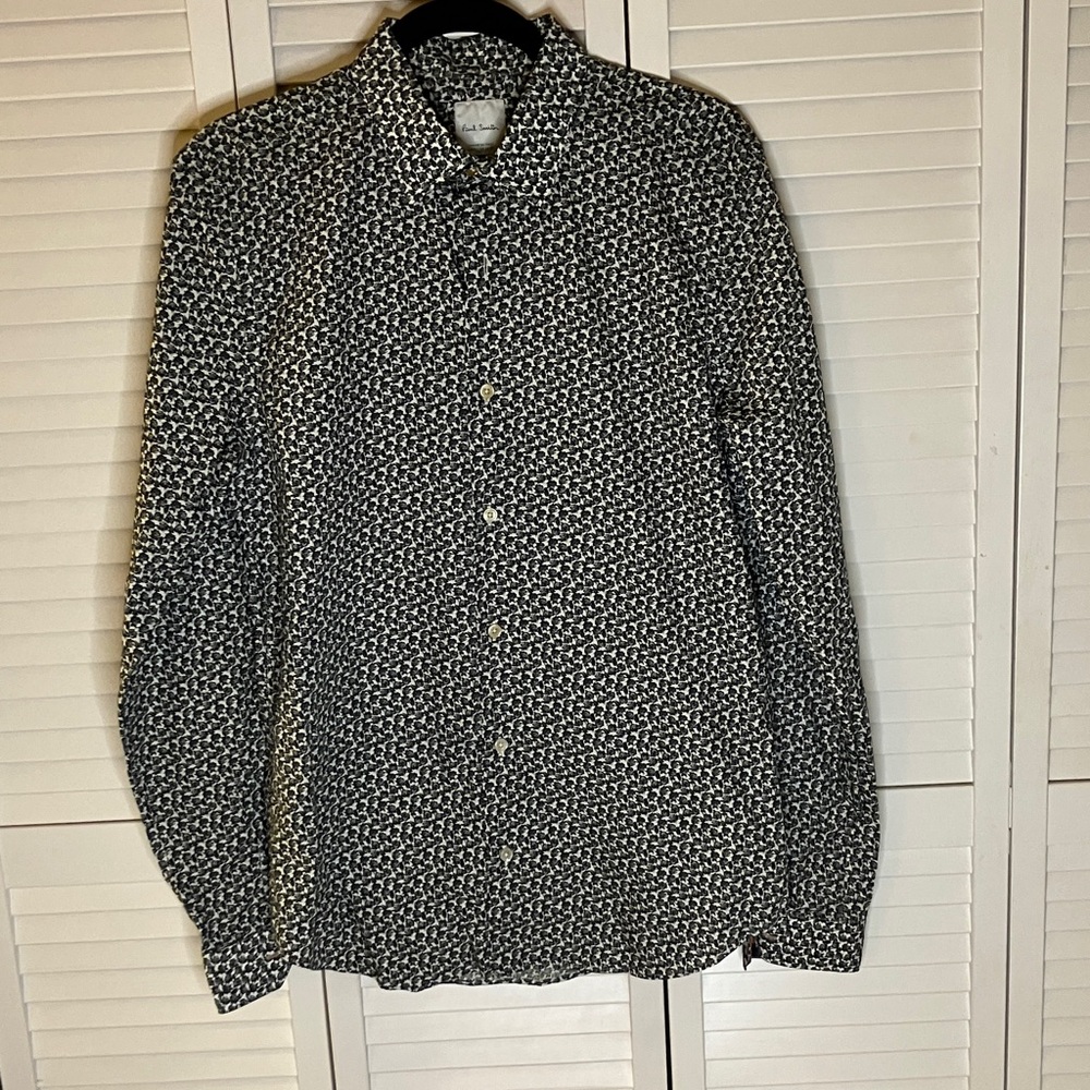 Paul Smith Black & White‎ Geometric Floral Print Long-Sleeve Dress Shirt Size L